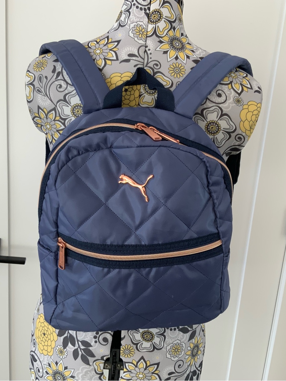 Puma Quilted Navy Backpack with Rose Gold Hardware